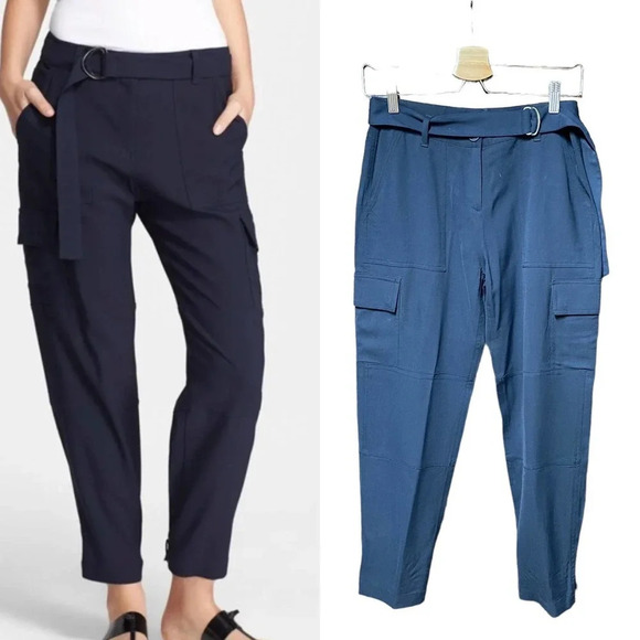 Theory Hannon B Belted Cargo Pants Navy Blue Size US 2‎ - Picture 1 of 10